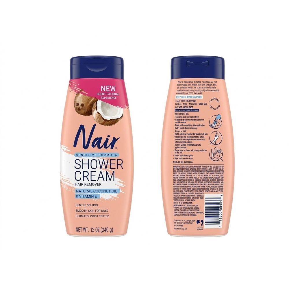 Nair Sensitive Formula Shower Cream Hair Remover Coconut Oil 12oz DISCONTINUED